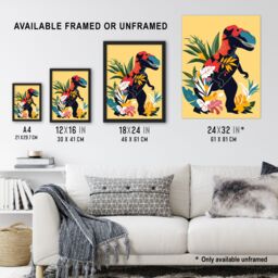 "Artery8 Boho T Rex Dinosaur Plants Graphic Collage Wall Art Print in Yellow - Size: W12"" x H16""" - thumbnail 3