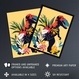 "Artery8 Boho T Rex Dinosaur Plants Graphic Collage Wall Art Print in Yellow - Size: W12"" x H16""" - thumbnail 2