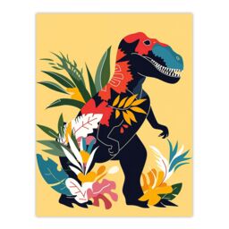 "Artery8 Boho T Rex Dinosaur Plants Graphic Collage Wall Art Print in Yellow - Size: W12"" x H16""" - thumbnail 1