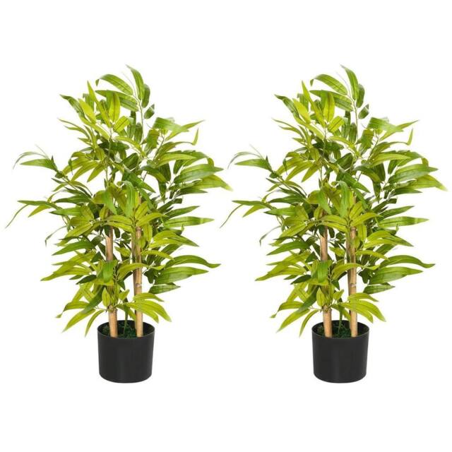 NESTLUNE 2 PCs Potted Artificial Plants Bamboo Tree in Green - Size: 100 cm x 15 cm - image 1