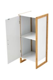 H&O Direct Single-door Freestanding Bamboo Frame Bathroom Storage Cabinet in White - thumbnail 8