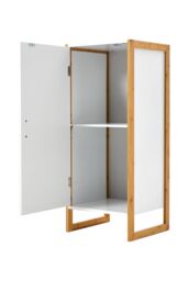 H&O Direct Single-door Freestanding Bamboo Frame Bathroom Storage Cabinet in White - thumbnail 7
