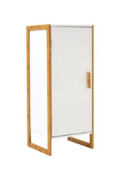 H&O Direct Single-door Freestanding Bamboo Frame Bathroom Storage Cabinet in White - thumbnail 5