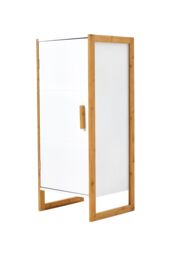 H&O Direct Single-door Freestanding Bamboo Frame Bathroom Storage Cabinet in White - thumbnail 4