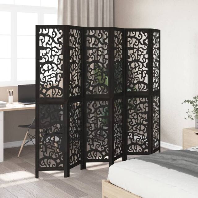 Berkfield Home Room Divider 6 Panels Black Solid Wood Paulownia - image 1