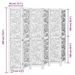 Berkfield Home Room Divider 6 Panels Black Solid Wood Paulownia - thumbnail 8