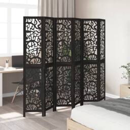 Berkfield Home Room Divider 6 Panels Black Solid Wood Paulownia
