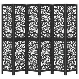 Berkfield Home Room Divider 6 Panels Black Solid Wood Paulownia - thumbnail 4