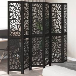 Berkfield Home Room Divider 6 Panels Black Solid Wood Paulownia - thumbnail 2