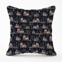 Warren Reed - Designer Spooky Haunted Houses Outdoor Cushion in Grey - Size: 60 cm x 60 cm - thumbnail 1