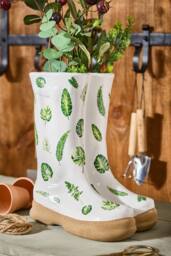 Dibor Large Leaves Indoor Outdoor Welly Boots Planter H29.5 x W24cm in White - thumbnail 1