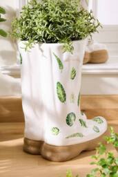 Dibor Large Leaves Indoor Outdoor Welly Boots Planter H29.5 x W24cm in White - thumbnail 2