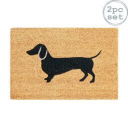 Nicola Spring Coir Door Mats - 60 x 40cm - Sausage Dog - Set of 2 - Size: 40 cm x 60 cm - thumbnail 1
