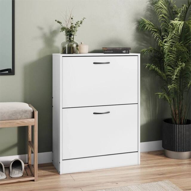 Kelvenix Wooden 2 Drawer Shoe Cabinet Rack Storage Unit Organiser Stand Holder in White - image 1