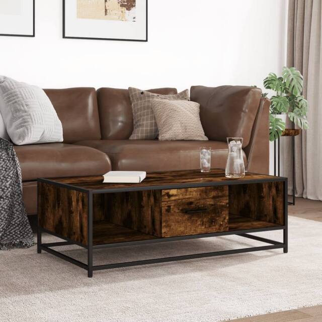 Berkfield Home Durable Coffee Table Smoked Oak 100x57x35 cm Engineered Wood & Metal in Brown - Size: 100 x 57 x 35 cm - image 1