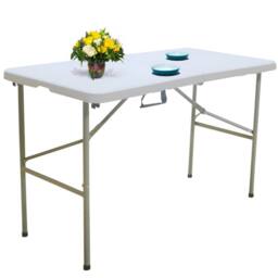 House of Home Folding Table 4ft Heavy Duty Plastic Camping Picnic Portable Banquet BBQ Tables in White - thumbnail 5