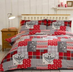 Rapport Home Alpine Patchwork Flannelette Duvet Cover Set with Pillowcase in Red - Size: Single