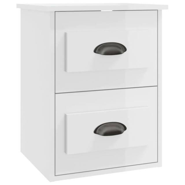 Berkfield Home Wall-mounted Bedside Cabinet High Gloss White 41.5x36x53cm - Size: 41.5x36x53 cm - image 1