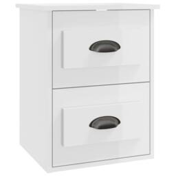 Berkfield Home Wall-mounted Bedside Cabinet High Gloss White 41.5x36x53cm - Size: 41.5x36x53 cm - thumbnail 1