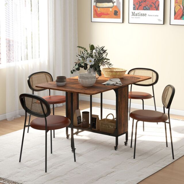 HOMCOM Mobile Drop Leaf Dining Table on Wheels with Storage Shelf in Dark Brown - image 1