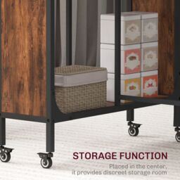 HOMCOM Mobile Drop Leaf Dining Table on Wheels with Storage Shelf in Dark Brown - thumbnail 6