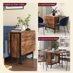 HOMCOM Mobile Drop Leaf Dining Table on Wheels with Storage Shelf in Dark Brown - thumbnail 4