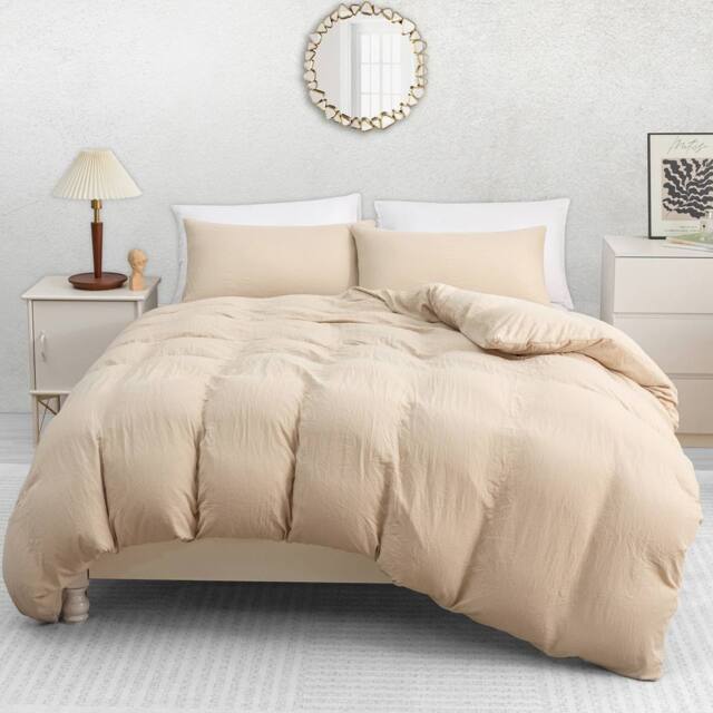 Pamposh Pre Washed Microfibre Duvet Cover Sets Reversible Quilt Covers in Beige - Size: Single - image 1