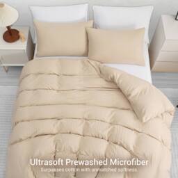 Pamposh Pre Washed Microfibre Duvet Cover Sets Reversible Quilt Covers in Beige - Size: Single - thumbnail 3