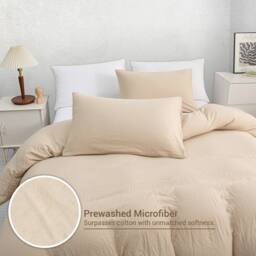 Pamposh Pre Washed Microfibre Duvet Cover Sets Reversible Quilt Covers in Beige - Size: Single - thumbnail 5