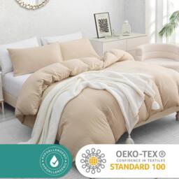 Pamposh Pre Washed Microfibre Duvet Cover Sets Reversible Quilt Covers in Beige - Size: Single - thumbnail 2