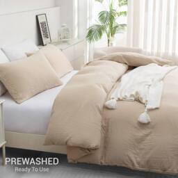Pamposh Pre Washed Microfibre Duvet Cover Sets Reversible Quilt Covers in Beige - Size: Single - thumbnail 4