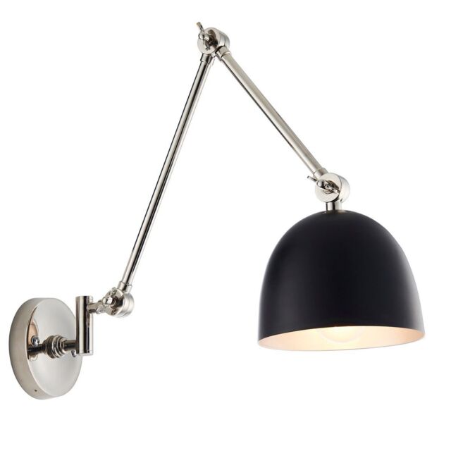 Netlighting Lehal Dome Adjustable Arm Wall Lamp Polished Nickel Plate Matt Black - image 1