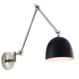 Netlighting Lehal Dome Adjustable Arm Wall Lamp Polished Nickel Plate Matt Black - thumbnail 1