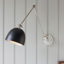 Netlighting Lehal Dome Adjustable Arm Wall Lamp Polished Nickel Plate Matt Black - thumbnail 2