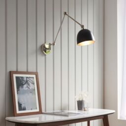 Netlighting Lehal Dome Adjustable Arm Wall Lamp Polished Nickel Plate Matt Black - thumbnail 5