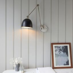 Netlighting Lehal Dome Adjustable Arm Wall Lamp Polished Nickel Plate Matt Black - thumbnail 4
