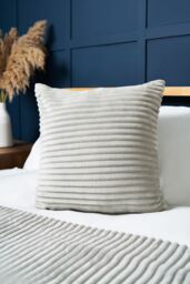 BHS Luxury Ribbon Velvet Cushion in Silver - Size: 45 cm x 45 cm