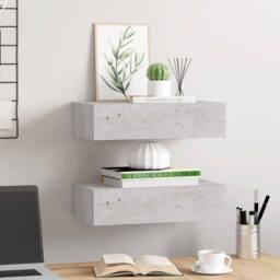 Berkfield Home Wall Drawer Shelves 2 pcs Concrete Grey 40x23.5x10cm MDF - Size: 40x23.5x10 cm - thumbnail 3