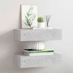 Berkfield Home Wall Drawer Shelves 2 pcs Concrete Grey 40x23.5x10cm MDF - Size: 40x23.5x10 cm - thumbnail 2