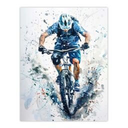 "Artery8 Mountain Biker Action Shot Paint Splat Portrait Wall Art Print in Blue - Size: W18"" x H24""" - thumbnail 1