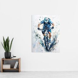 "Artery8 Mountain Biker Action Shot Paint Splat Portrait Wall Art Print in Blue - Size: W18"" x H24""" - thumbnail 4