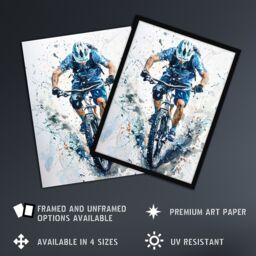 "Artery8 Mountain Biker Action Shot Paint Splat Portrait Wall Art Print in Blue - Size: W18"" x H24""" - thumbnail 2