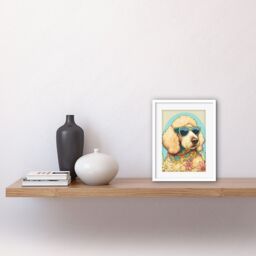 "Artery8 Wall Art Print Poodle Dog with Sunglasses & Bandana in Daisies Modern Multicoloured Artwork Framed 9X7 Inch in White - Size: W7"" x H9""" - thumbnail 2