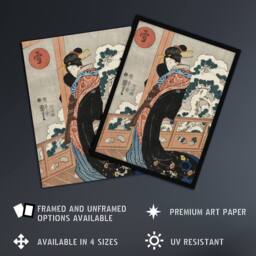 Artery8 Beauty on Veranda Vintage Japan Ukiyo E Kuniyoshi Framed Wall Art - Size: A4 - thumbnail 2