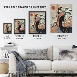 Artery8 Beauty on Veranda Vintage Japan Ukiyo E Kuniyoshi Framed Wall Art - Size: A4 - thumbnail 3