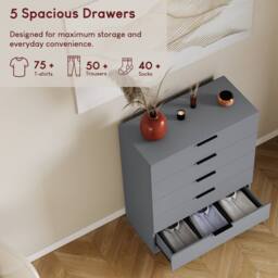 Home Discount Vida Designs Trega 4Pc Bedroom Set(1Dr Bedsidex2, 5Dr Chest, Wardrobe) in Grey - thumbnail 6