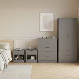 Home Discount Vida Designs Trega 4Pc Bedroom Set(1Dr Bedsidex2, 5Dr Chest, Wardrobe) in Grey - thumbnail 1