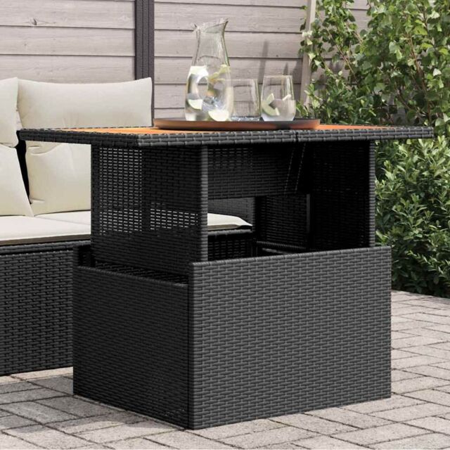 Berkfield Home Garden Table Black 100x55x73 cm Poly Rattan & Acacia Wood - Size: 100 x 55 x 73 cm - image 1