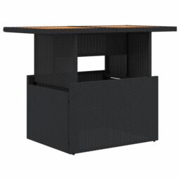 Berkfield Home Garden Table Black 100x55x73 cm Poly Rattan & Acacia Wood - Size: 100 x 55 x 73 cm - thumbnail 2