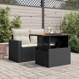 Berkfield Home Garden Table Black 100x55x73 cm Poly Rattan & Acacia Wood - Size: 100 x 55 x 73 cm - thumbnail 3